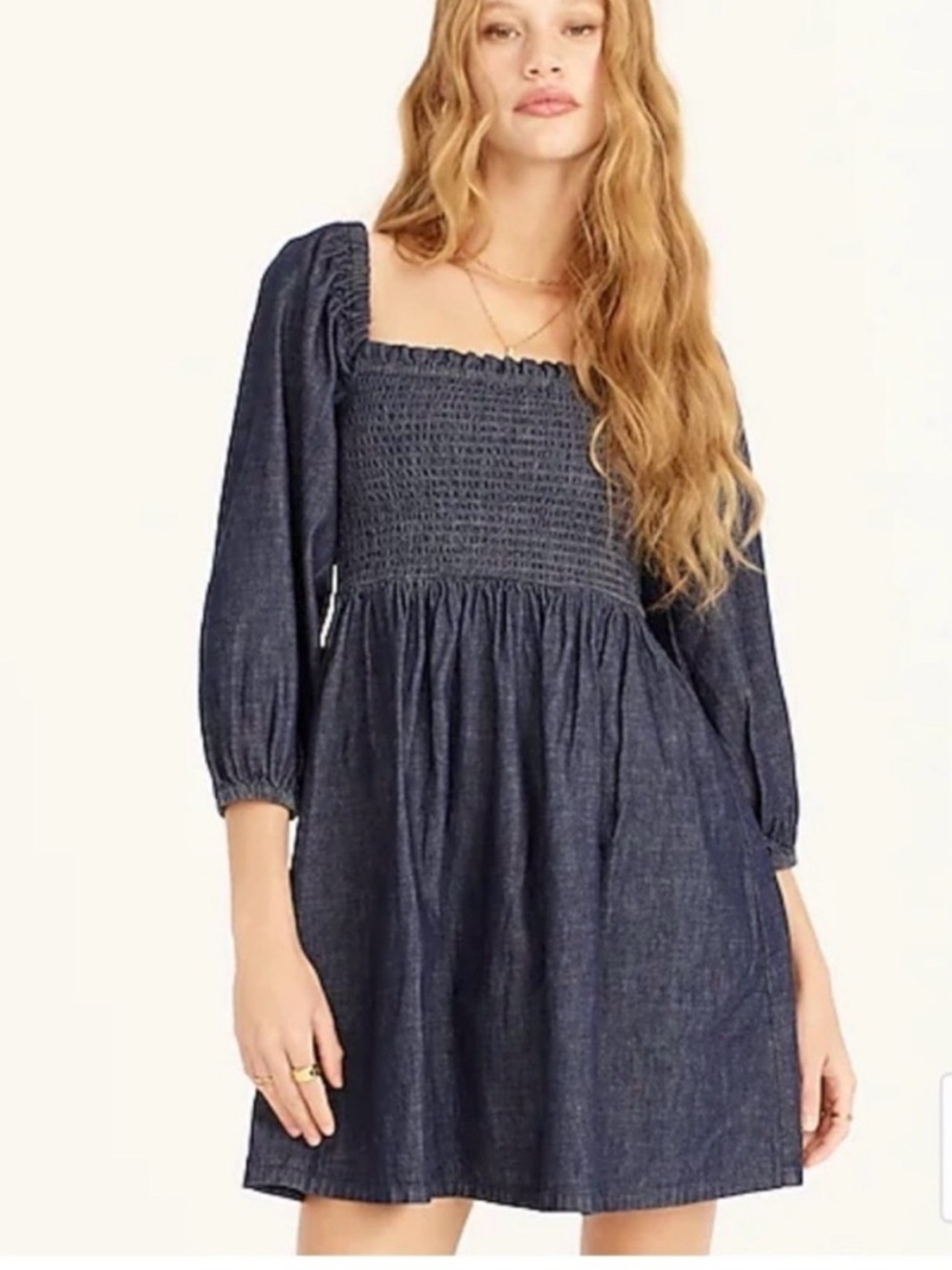 J.Crew NWT Blue Chambray Smocked Puff Sleeve Dress XXS